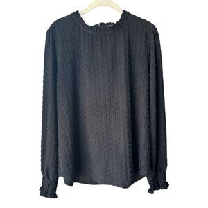 Adrianna Papell Black Dot Long Sleeve Ruffle Blouse Size XL